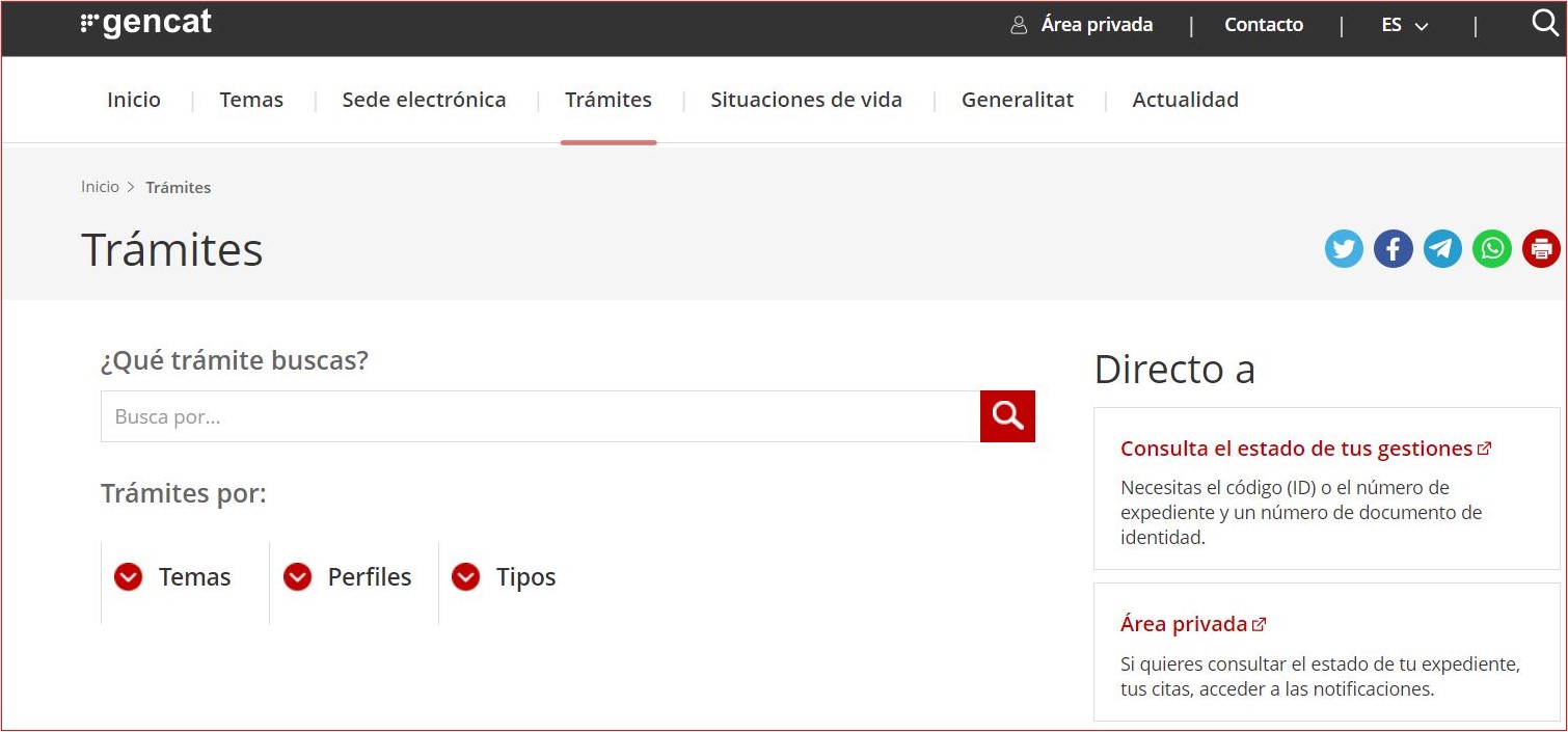 Imagen en la que se muestra el acceso al Área privada desde la página de trámites.